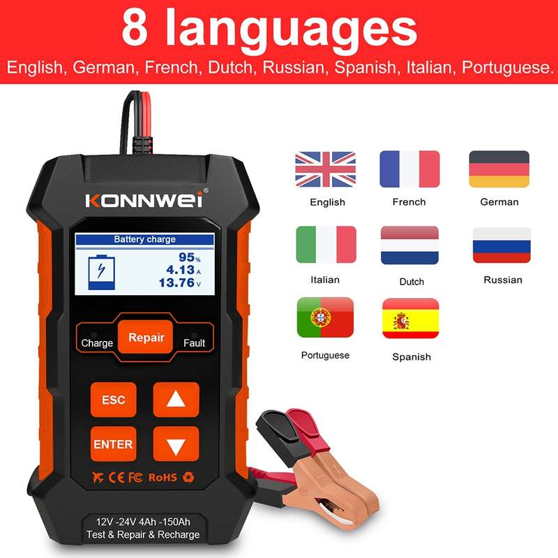 KONNWEI KW520 12V / 24V 3 in 1 Car Battery Tester with Detection & Repair & Charging Function(US Plu