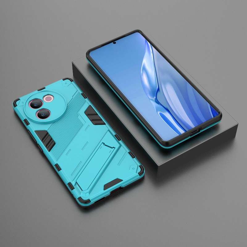 For vivo V30e 5G Global Punk Armor 2 in 1 PC + TPU Phone Case with Holder(Blue)
