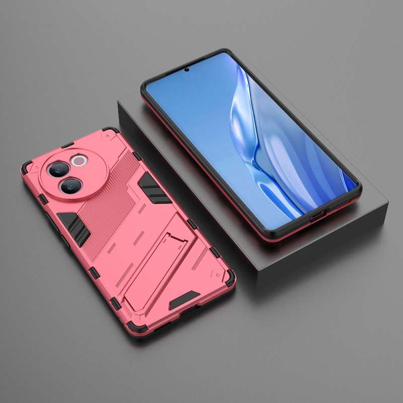 For vivo V30e 5G Global Punk Armor 2 in 1 PC + TPU Phone Case with Holder(Light Red)