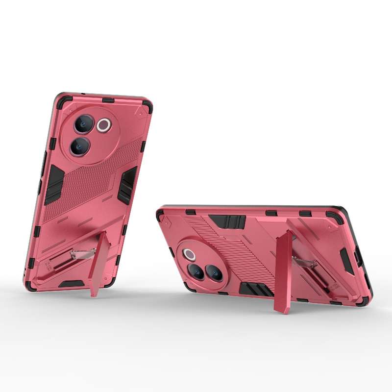 For vivo V30e 5G Global Punk Armor 2 in 1 PC + TPU Phone Case with Holder(Light Red)