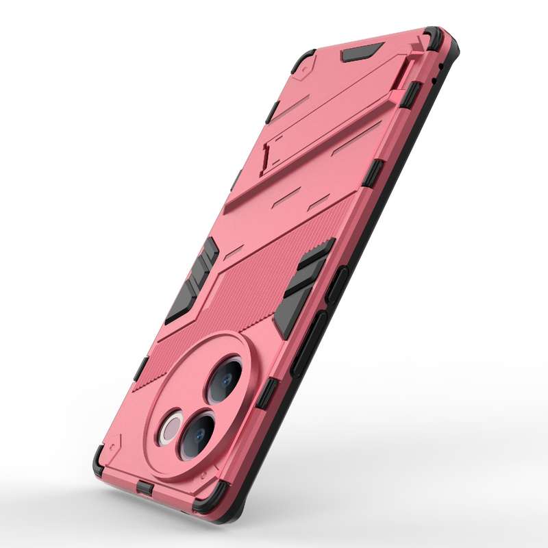 For vivo V30e 5G Global Punk Armor 2 in 1 PC + TPU Phone Case with Holder(Light Red)