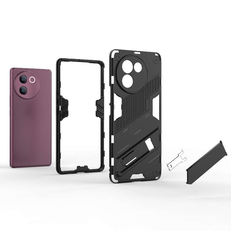 For vivo V30e 5G Global Punk Armor 2 in 1 PC + TPU Phone Case with Holder(Light Red)