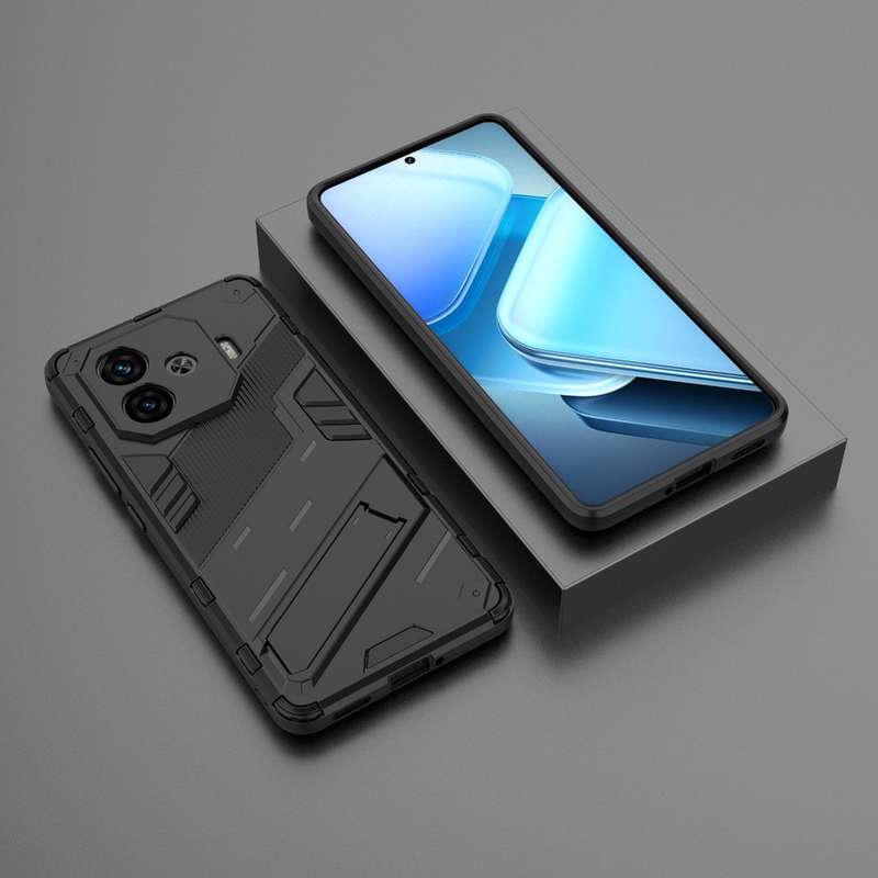 For vivo iQOO Z9 Turbo 5G Punk Armor 2 in 1 PC + TPU Phone Case with Holder(Black)
