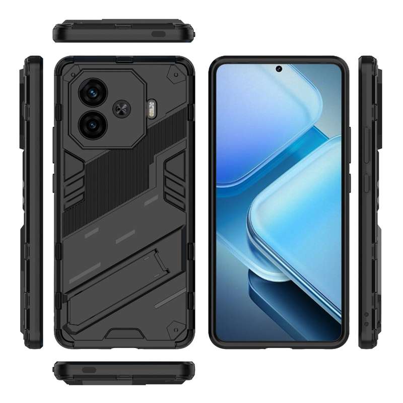 For vivo iQOO Z9 Turbo 5G Punk Armor 2 in 1 PC + TPU Phone Case with Holder(Black)