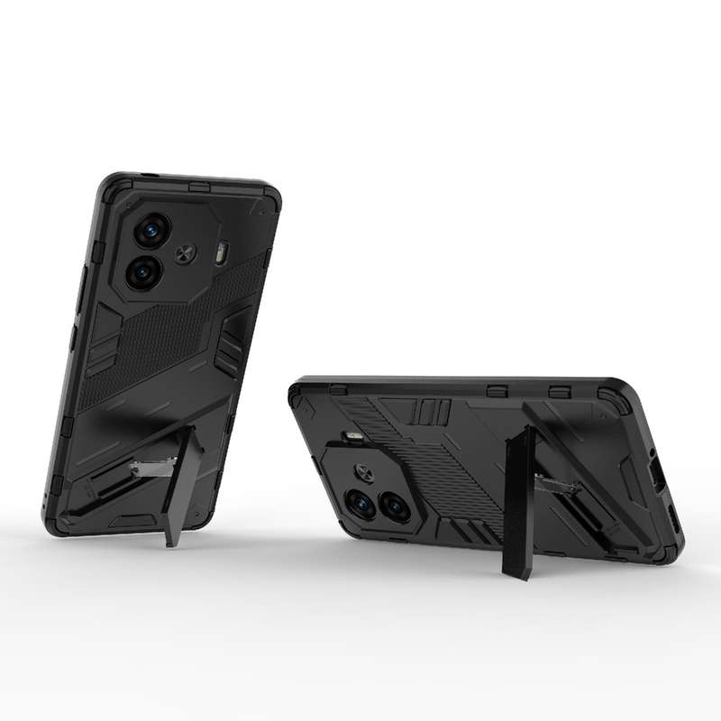 For vivo iQOO Z9 Turbo 5G Punk Armor 2 in 1 PC + TPU Phone Case with Holder(Black)