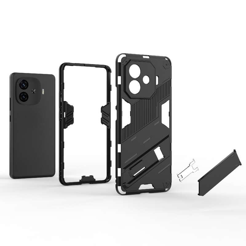 For vivo iQOO Z9 Turbo 5G Punk Armor 2 in 1 PC + TPU Phone Case with Holder(Black)