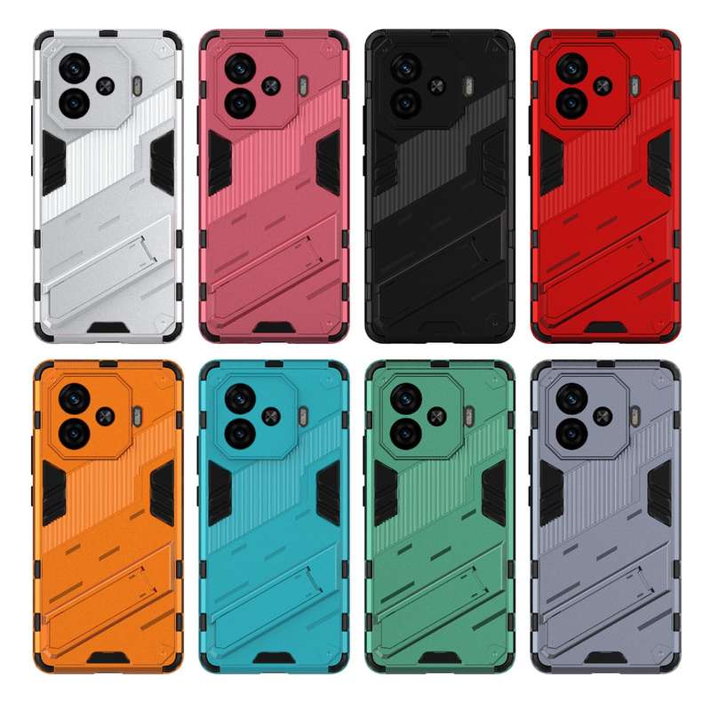 For vivo iQOO Z9 Turbo 5G Punk Armor 2 in 1 PC + TPU Phone Case with Holder(Black)