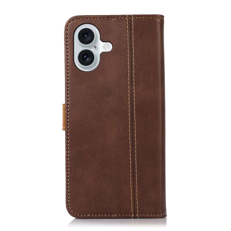 For iPhone 16 Plus Stitching Thread Calf Texture Leather Phone Case(Coffee)
