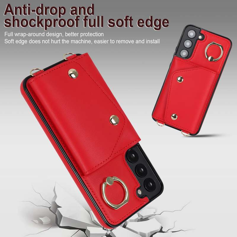 For Samsung Galaxy S22+ 5G Zipper Card Bag Phone Case with Dual Lanyard(Black)