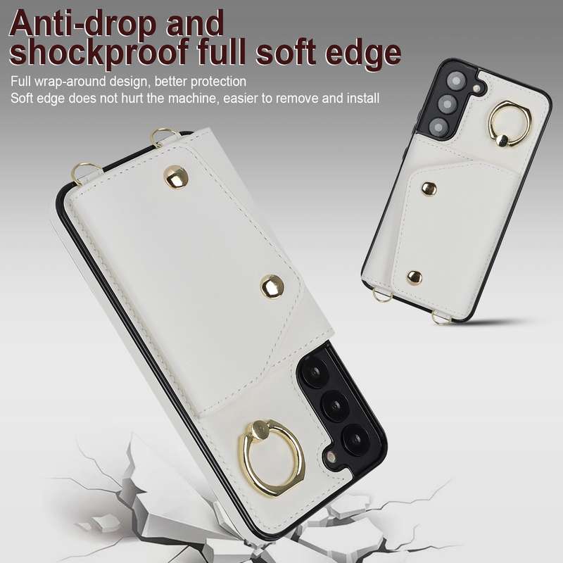 For Samsung Galaxy S22+ 5G Zipper Card Bag Phone Case with Dual Lanyard(Black)