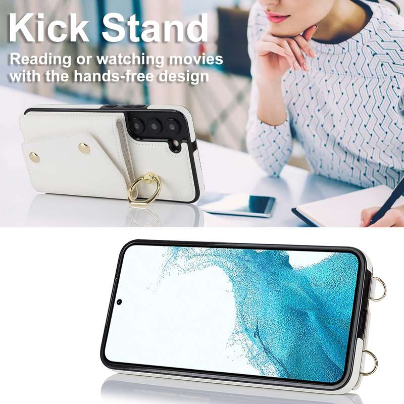 For Samsung Galaxy S22+ 5G Zipper Card Bag Phone Case with Dual Lanyard(Black)