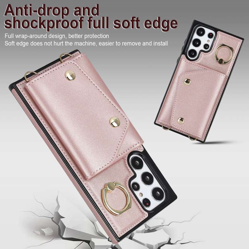 For Samsung Galaxy S22 Ultra 5G Zipper Card Bag Phone Case with Dual Lanyard(Purple)