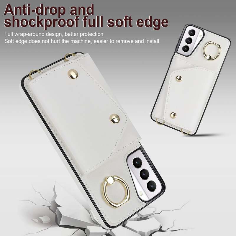 For Samsung Galaxy S21 5G Zipper Card Bag Phone Case with Dual Lanyard(Rose Gold)