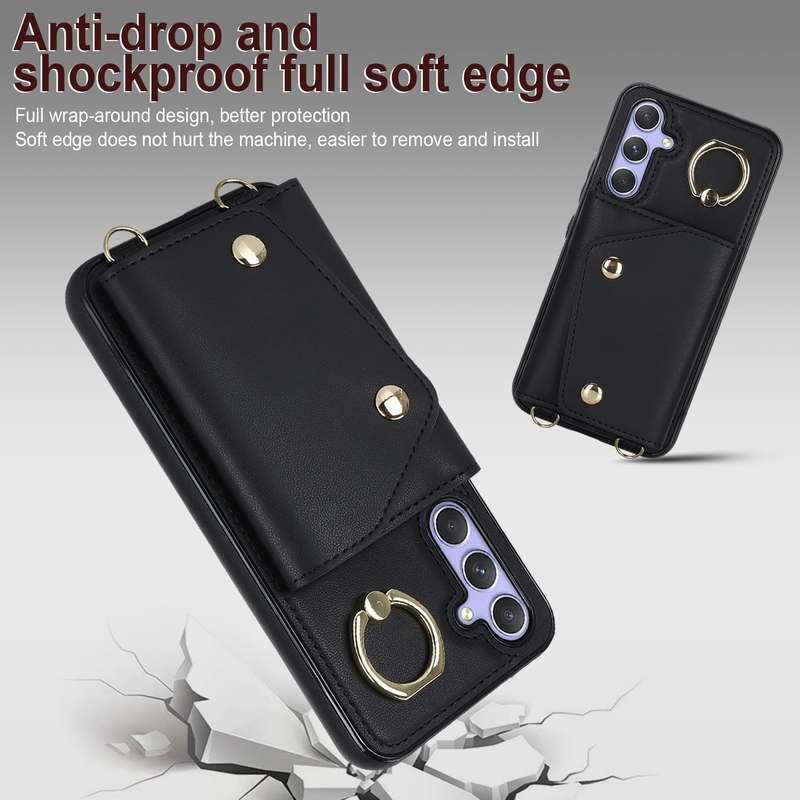 For Samsung Galaxy A54 5G Zipper Card Bag Phone Case with Dual Lanyard(Rose Gold)