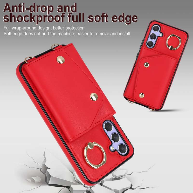 For Samsung Galaxy A54 5G Zipper Card Bag Phone Case with Dual Lanyard(Rose Gold)