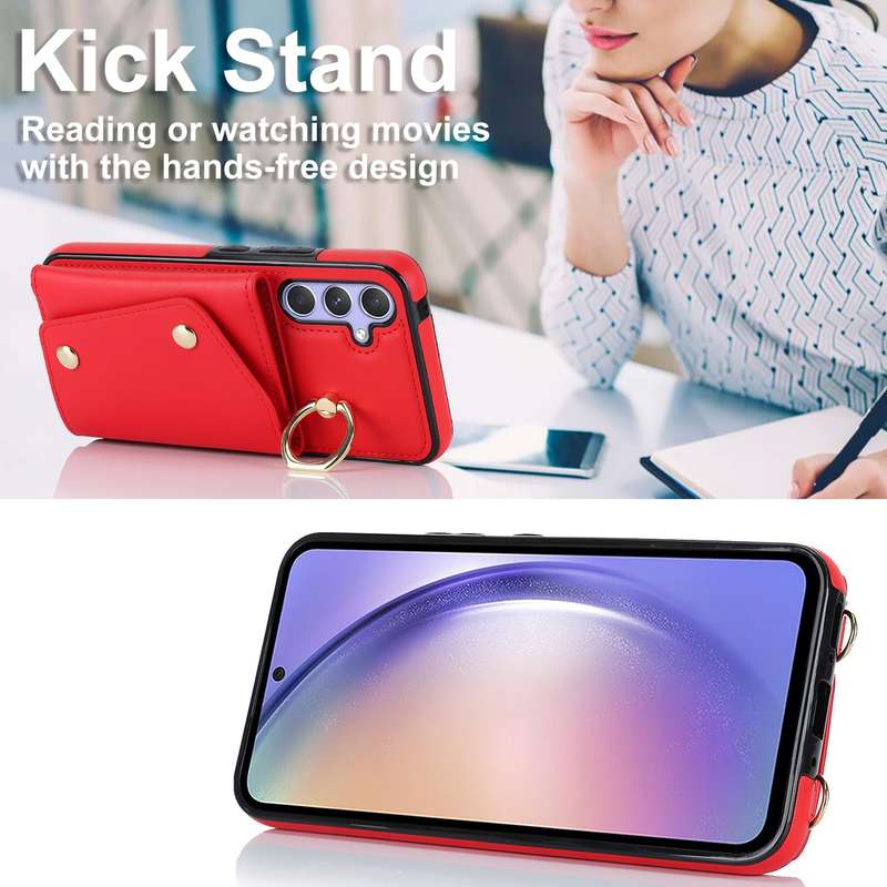 For Samsung Galaxy A54 5G Zipper Card Bag Phone Case with Dual Lanyard(Rose Gold)