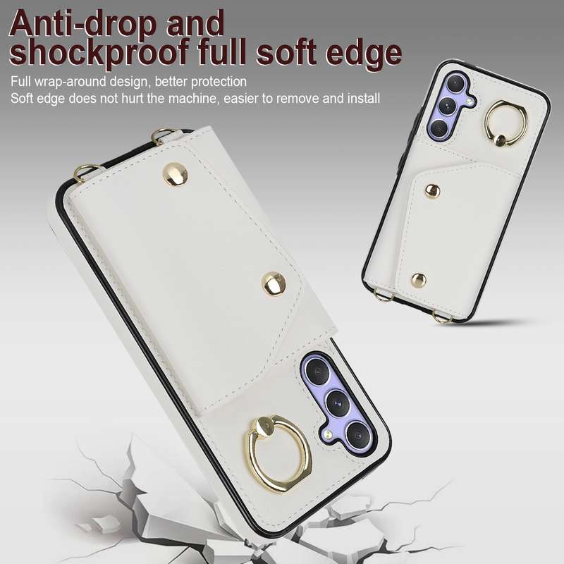 For Samsung Galaxy A54 5G Zipper Card Bag Phone Case with Dual Lanyard(Rose Gold)