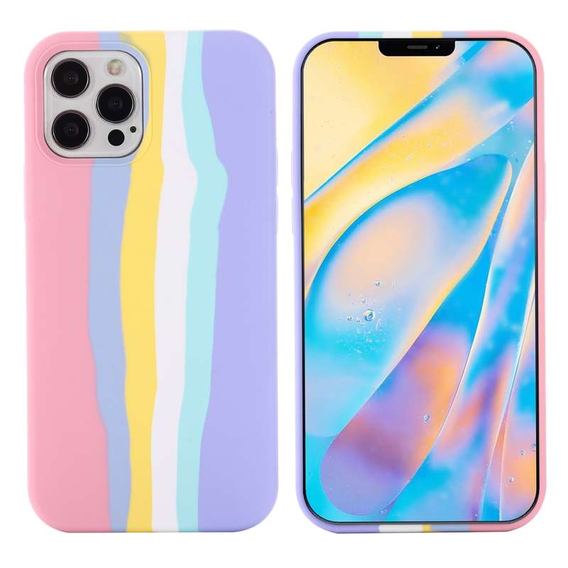 For iPhone 15 Pro Max Rainbow Liquid Silicone Phone Case(Pink)