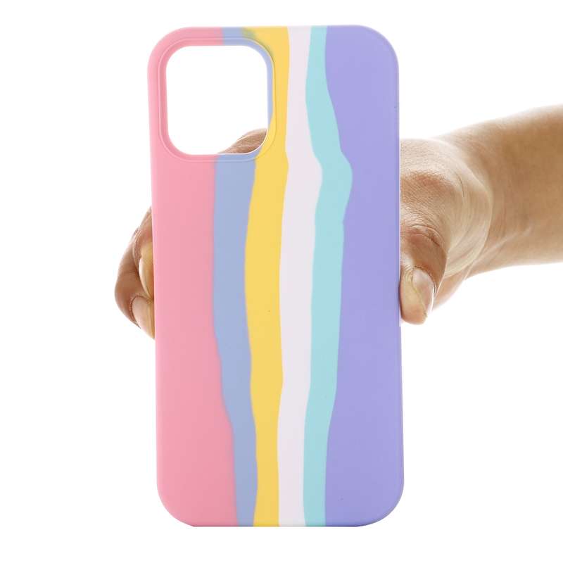 For iPhone 15 Pro Max Rainbow Liquid Silicone Phone Case(Pink)