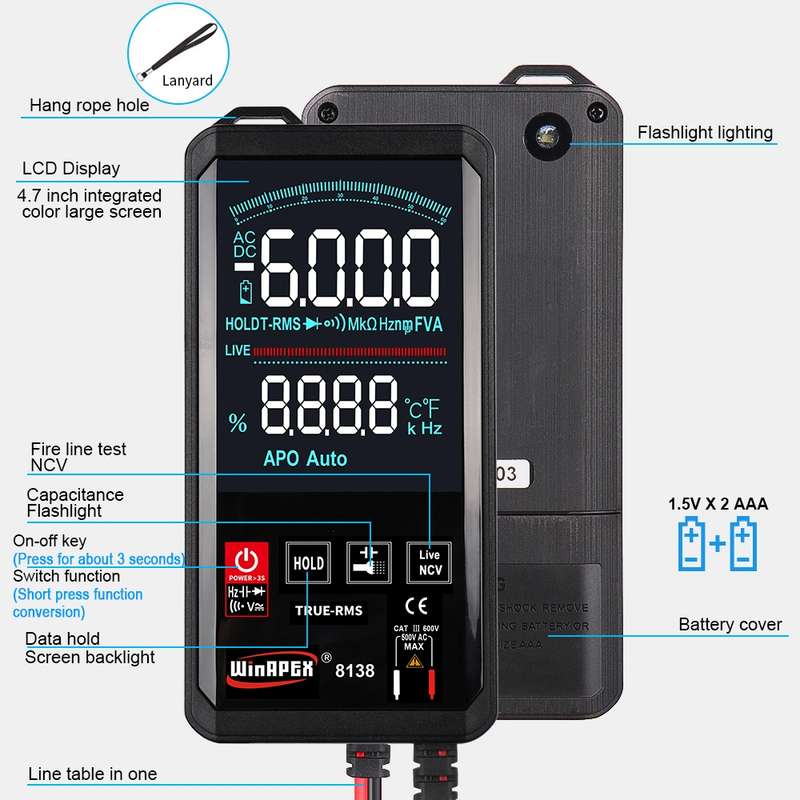 WinAPEX Smart Touch Screen Digital Multimeter, Model:8138