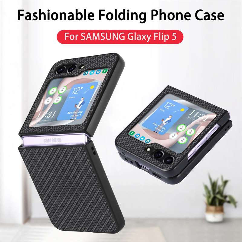 For Samsung Galaxy Z Flip5 Carbon Fiber Fold Back Phone Case(Black)