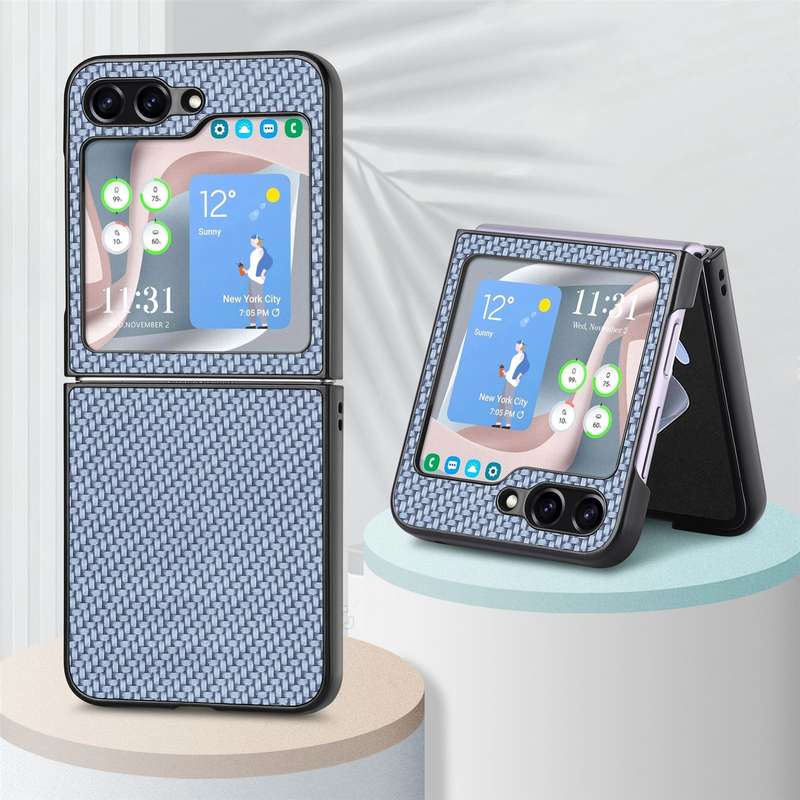For Samsung Galaxy Z Flip5 Carbon Fiber Fold Back Phone Case(Black)