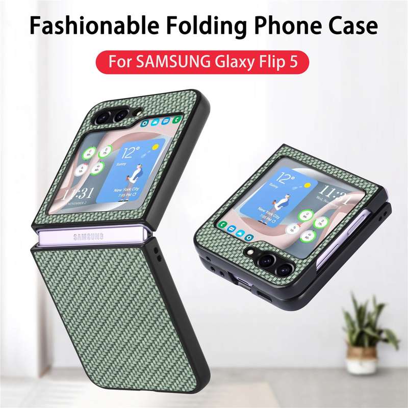 For Samsung Galaxy Z Flip5 Carbon Fiber Fold Back Phone Case(Black)