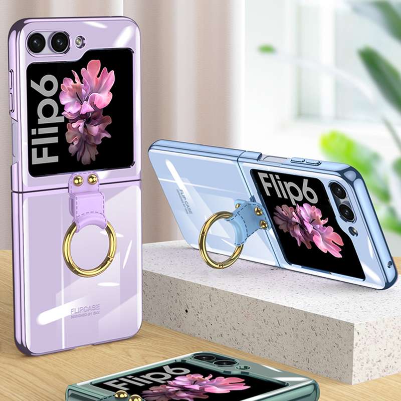 For Samsung Galaxy Z Flip6 GKK Electroplating Phone Case with Ring(Blue)