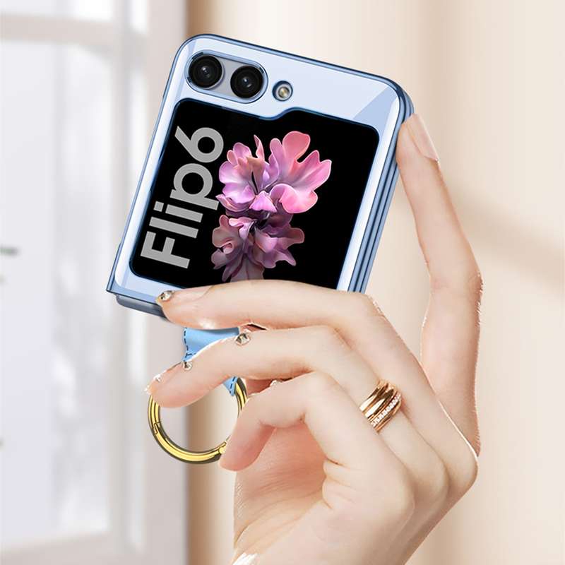 For Samsung Galaxy Z Flip6 GKK Electroplating Phone Case with Ring(Blue)