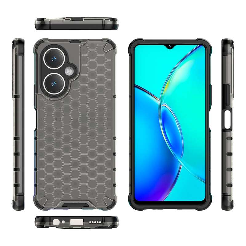 For vivo Y27 4G Global Shockproof Honeycomb PC + TPU Phone Case(Black)