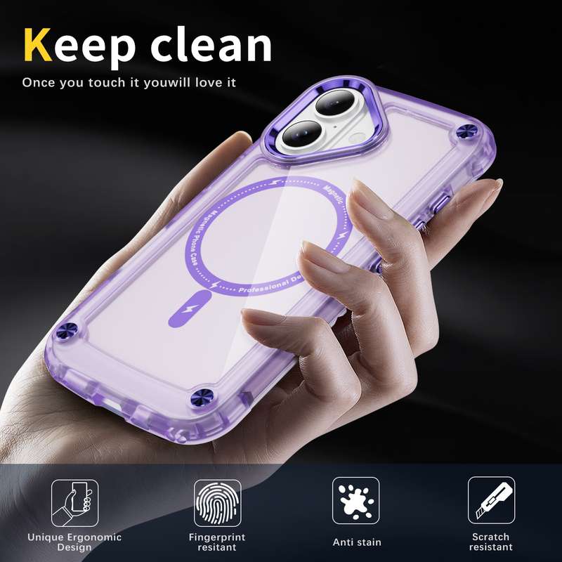 For iPhone 16 Plus Skin Feel TPU + PC MagSafe Magnetic Phone Case(Transparent Purple)