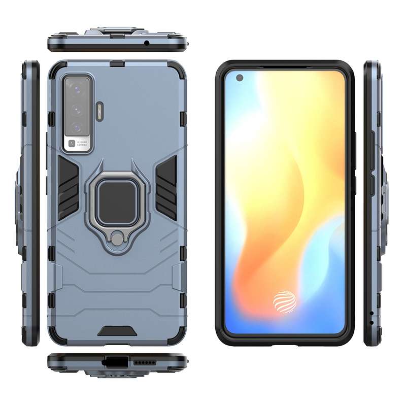 For vivo X50 PC + TPU Anti-fall Protective Case with Ring Holder(Black)