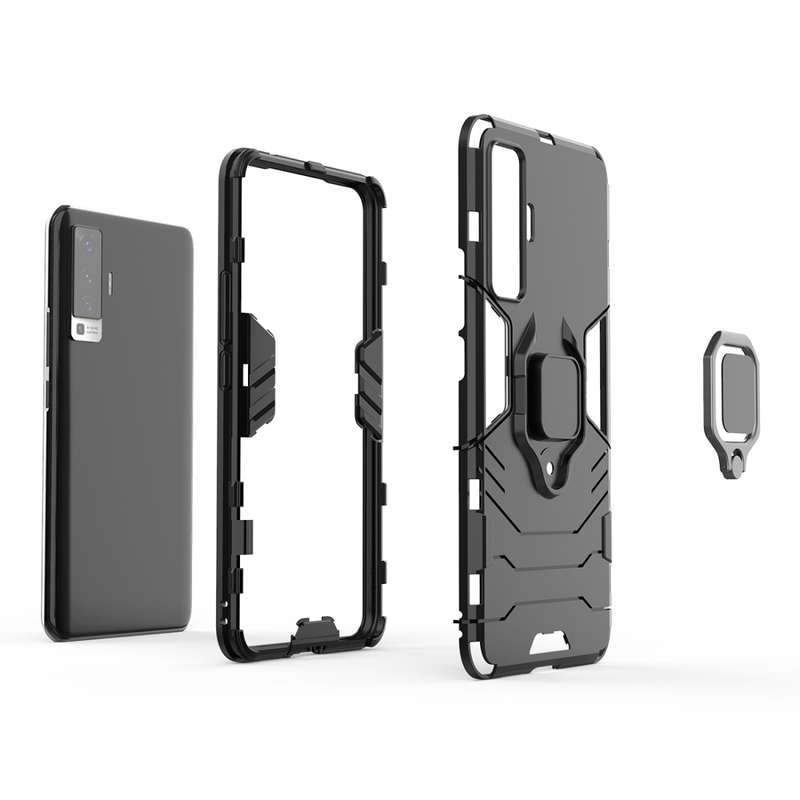 For vivo X50 PC + TPU Anti-fall Protective Case with Ring Holder(Black)