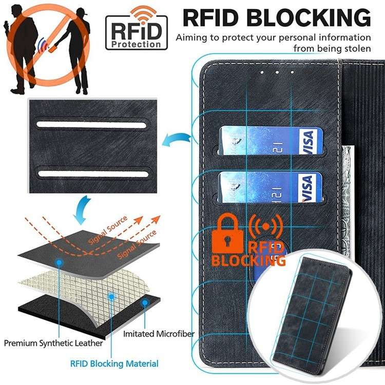 For Realme C65 4G RFID Anti-theft Brush Magnetic Leather Phone Case(Black)