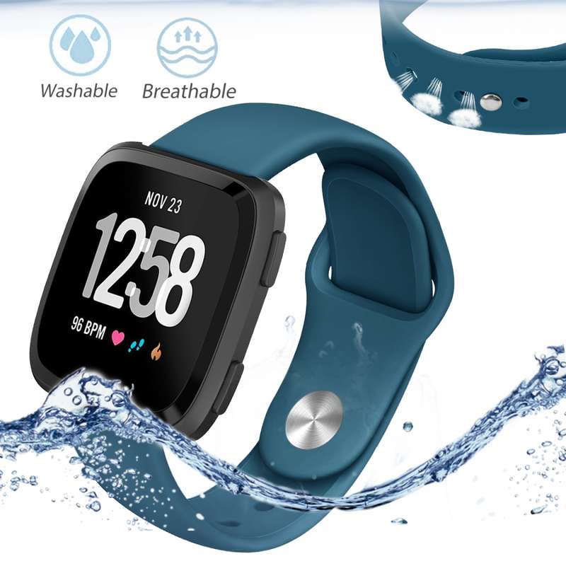 For Fitbit Versa 2 / Fitbit Versa / Fitbit Versa Lite Solid Color Silicone Watch Band, Size:L(Navy)