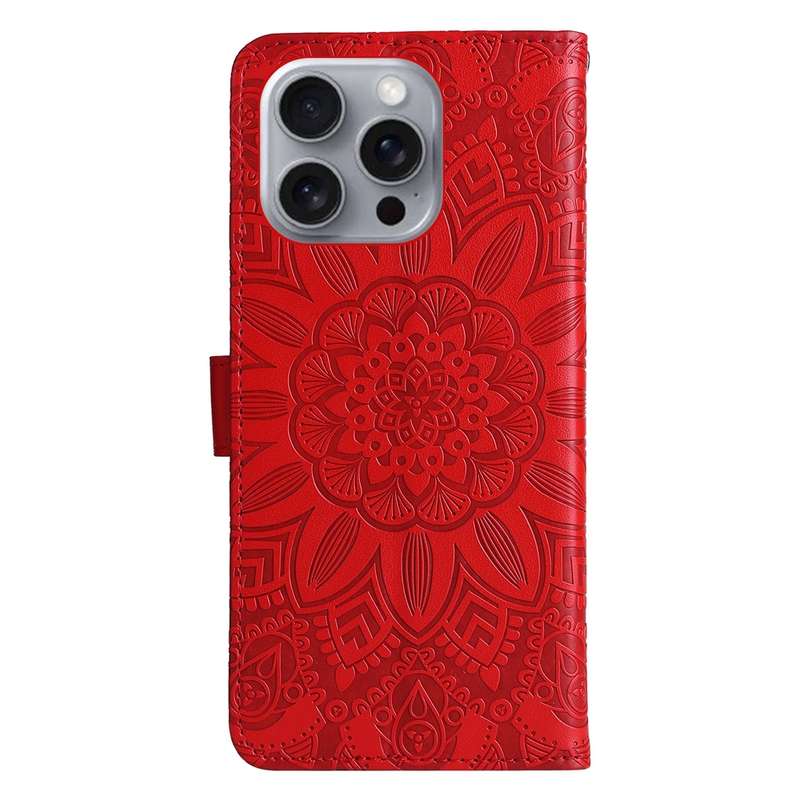 For iPhone 16 Pro Max Embossed Sunflower Leather Phone Case(Red)