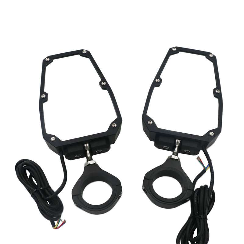 For 1.75 - 2 inch UTV-26 UTV / ATV Three Color Rear Frame Reflective Mirror with LED Lights