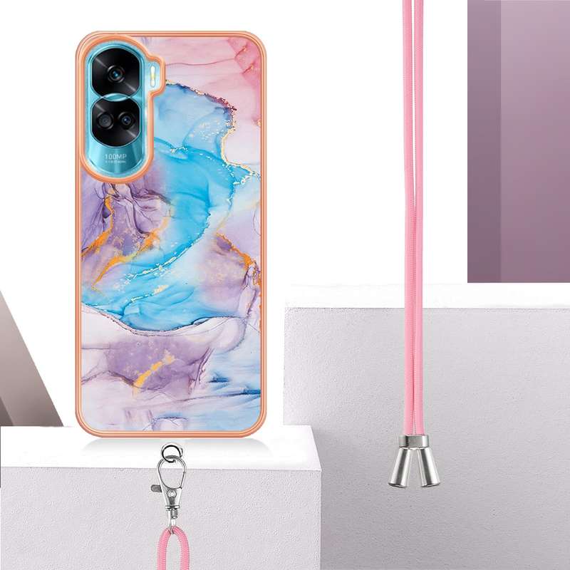 For Honor 90 Lite 5G Electroplating IMD TPU Phone Case with Lanyard(Dream Butterfly)