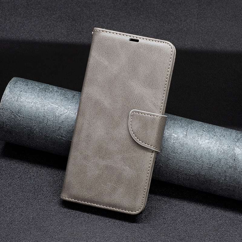 For iPhone 16 Lambskin Texture Pure Color Flip Leather Phone Case(Grey)