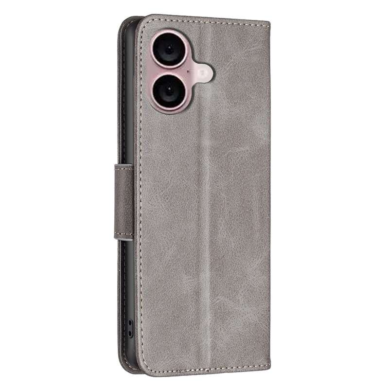 For iPhone 16 Lambskin Texture Pure Color Flip Leather Phone Case(Grey)