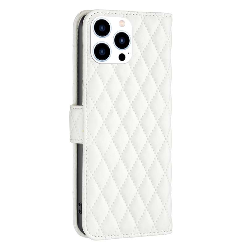For iPhone 16 Pro Max Diamond Lattice Wallet Flip Leather Phone Case(White)