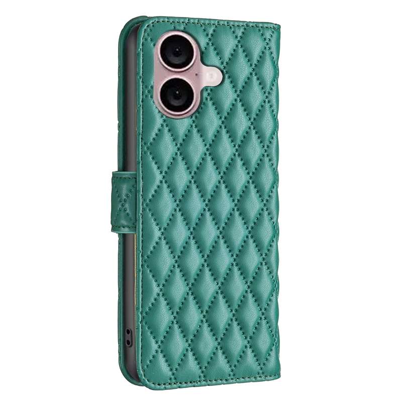 For iPhone 16 Diamond Lattice Wallet Flip Leather Phone Case(Green)