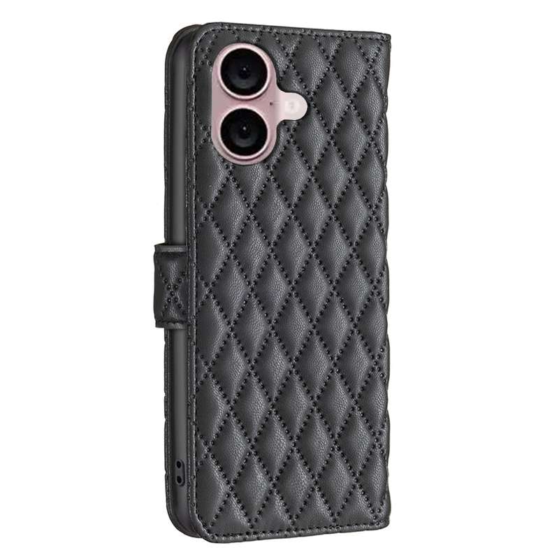 For iPhone 16 Plus Diamond Lattice Wallet Flip Leather Phone Case(Black)