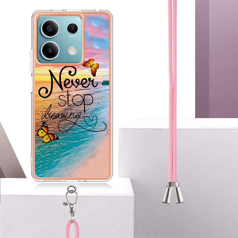 For Xiaomi Redmi Note 13 5G Global Electroplating IMD TPU Phone Case with Lanyard(Dream Butterf