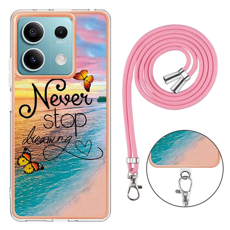 For Xiaomi Redmi Note 13 5G Global Electroplating IMD TPU Phone Case with Lanyard(Dream Butterf
