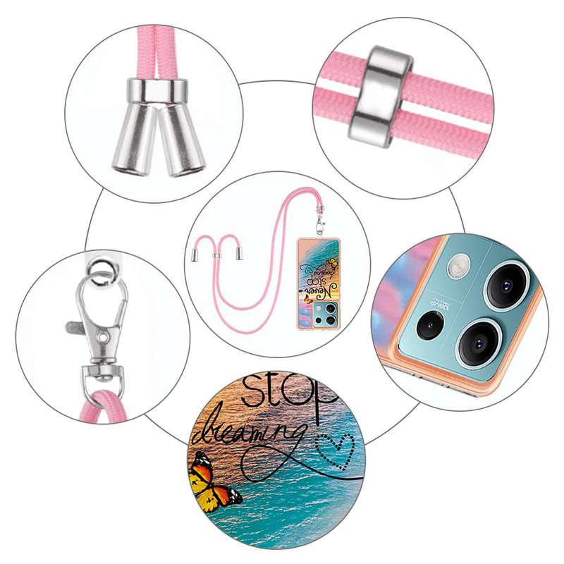 For Xiaomi Redmi Note 13 5G Global Electroplating IMD TPU Phone Case with Lanyard(Dream Butterf