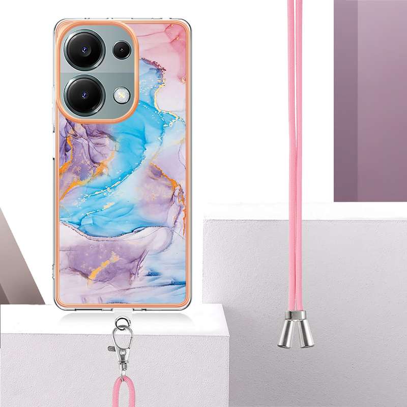 For Xiaomi Redmi Note 13 Pro 4G Global  Electroplating IMD TPU Phone Case with Lanyard(Blue Mar