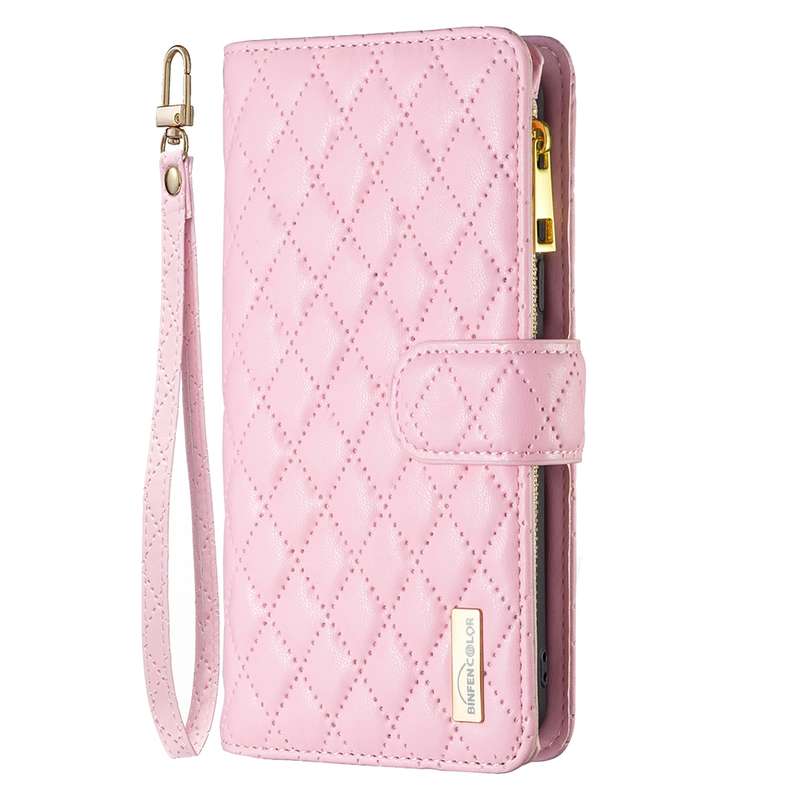 For iPhone 16 Plus Diamond Lattice Zipper Wallet Leather Flip Phone Case(Pink)