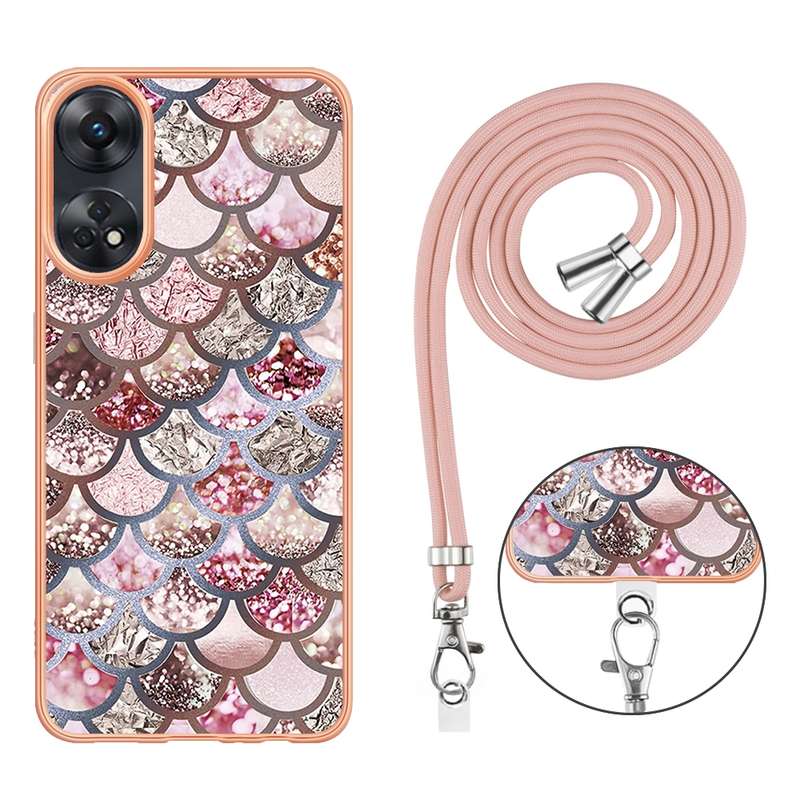 For OPPO Reno8 T 4G Electroplating IMD TPU Phone Case with Lanyard(Pink Scales)