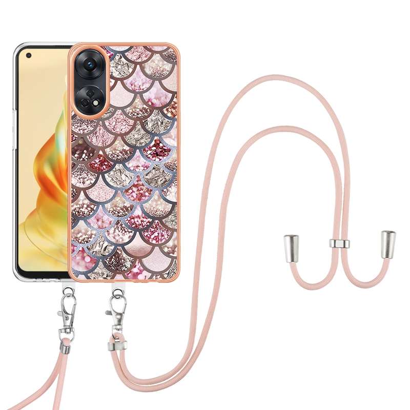 For OPPO Reno8 T 4G Electroplating IMD TPU Phone Case with Lanyard(Pink Scales)